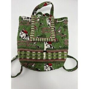 Pomegranate Quilted Cotton Backpack Equestrian Horse Jumping 11 X 11 Green Red
